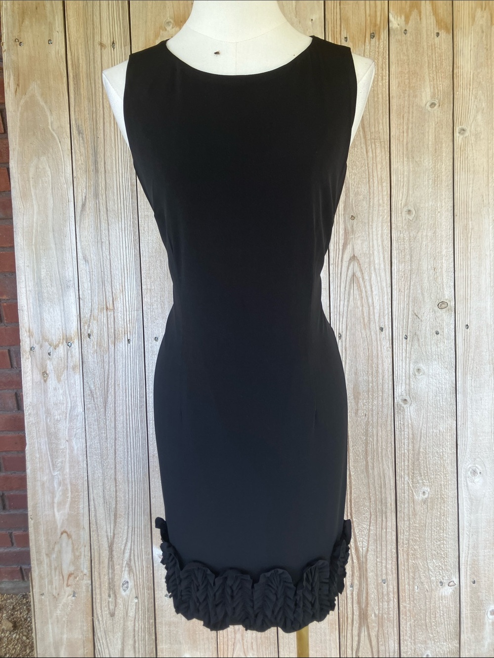 Julian Taylor Black Sleeveless Sheath Dress with Ruffled Hem